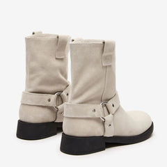 Tuhoomall Western Cowboy Ankle Boots for Women, Vintage Chunky Heel Booties, Easy Slip-On Design, All-Weather Comfort with Metal Buckle Detail