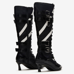 Tuhoomall Knee High Comfort Boots With Adjustable Buckles And Stylish Zippers For Dancing And Party Events