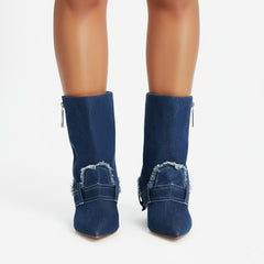 Tuhoomall Women's Short Denim Ankle Boots, Stylish Wedge Heel, Foldable Cuff, Perfect for Formal and Casual Events