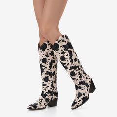 Tuhoomall Western Knee High Cowboy Boots, Animal Print, Stylish Mid Block Heel, Perfect for Parties and Casual Outings Tuhoomall