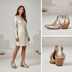 Tuhoomall Western Ankle Boots for Women with Chunky Heel, Snip-Toe, Fringe Design, Outdoor and Dance Ready, Faux Suede