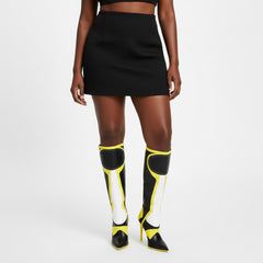 Tuhoomall Knee High Boots, Comfortable Stiletto Heels, Slip-Resistant Design, Stylish Striped Patchwork for Parties and Performances