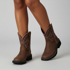 Tuhoomall Western Cowboy Ankle Boots for Women, Floral Embroidery Low Heel Short Booties, Fashion Casual Everyday Wear