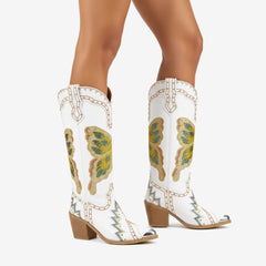 Tuhoomall Comfortable Rhinestone Knee-High Western Boots for Parties, Performances and Everyday Fashion