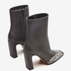 Tuhoomall Fashion Casual Ankle Boots with Chunky Heel, Zip Closure, Snake Pattern for Everyday and Work Wear, Stylish Short Boots