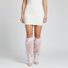 Tuhoomall Heel Fashion Boots for Women, Elegant Pointed Toe High Heels with Studs and Faux Fur, Ideal for Parties and Performances