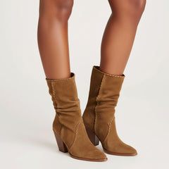 Tuhoomall Western Cowboy Ankle Boots for Women, Stylish Casual Short Boots, Wrinkled Design, Slip-On, Chunky Heel, All-Season Wear