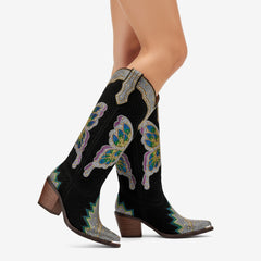 Tuhoomall Comfortable Rhinestone Knee-High Western Boots for Parties, Performances and Everyday Fashion