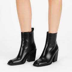 Tuhoomall Chunky Heeled Ankle Boots for Women, Solid Color, High Ankle Design, Zipper Closure, Work and Casual Versatility, 9.5 cm Heel