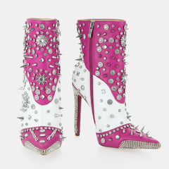 Tuhoomall Glamorous Rhinestone Ankle Boots with Zipper Closure for Stylish Party and Casual Wear