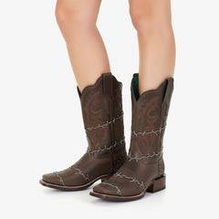 Tuhoomall Western Style Vintage Cowgirl Boots, Embroidered, Low Chunky Heel, Casual Fashion for All Seasons