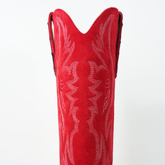 Tuhoomall Women Cowboy Boots Faux Suede Embroidered Pointed Toe Western Boots