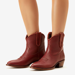 Tuhoomall Comfortable Western Style Ankle Boots for Women, Casual Workwear, Round Toe, Chunky Heel, Seasonless, Woven Colorblock Design