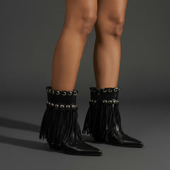 Tuhoomall Western Ankle Boots for Women - Chic Pointed Toe Suede Short Booties with Tassels & Zipper for Fashionable Casual Outdoor Style