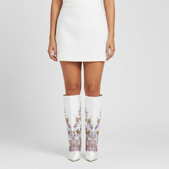 Tuhoomall Knee High Floral Print Heeled Boots with Sparkling Beads for Fashionable Parties and Casual Outings