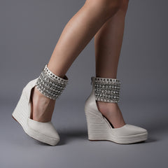 Tuhoomall Wedge Espadrille Sandals with Rhinestones and Zipper Closure for Bohemian Style Summer Travel