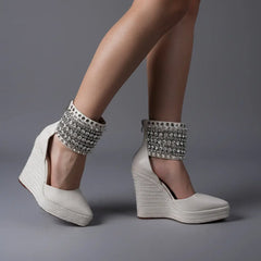 Tuhoomall Wedge Espadrille Sandals with Rhinestones and Zipper Closure for Bohemian Style Summer Travel Tuhoomall