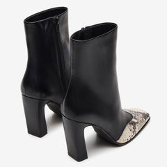 Tuhoomall Fashion Casual Ankle Boots with Chunky Heel, Zip Closure, Snake Pattern for Everyday and Work Wear, Stylish Short Boots