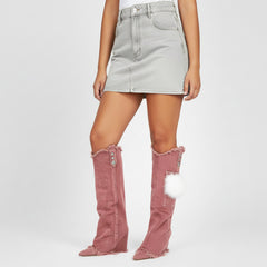 Tuhoomall Knee High Boots with Faux Fur and Metallic Buckles for Vintage Parties and Casual Outings