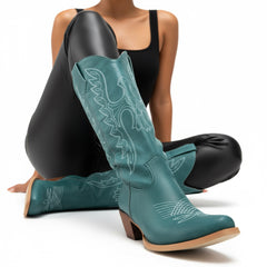 Tuhoomall Womens Cowgirl Boots Fashion Over the Knee Boots With Classic Embroidery