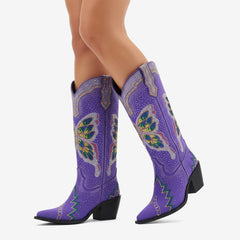 Tuhoomall Comfortable Rhinestone Knee-High Western Boots for Parties, Performances and Everyday Fashion
