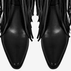 Tuhoomall Over-The-Knee High Heel Boots With Fringes And Studs For Party And Fashion Events