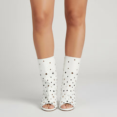 Tuhoomall Stylish Peep Toe Ankle Boots with Shiny Detail for Parties and Casual Outings - Comfortable 12cm Wedge Heels in All Seasons