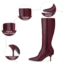 Tuhoomall Knee-High Fashion Boots With Zip Closure For Parties And Casual Wear, Elegant Pointed Toe, 7cm Cat Heel, All-Season Style