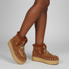 Tuhoomall Fashionable Ankle Boots with Adjustable Buckle, Studded Design, Rubber Sole for All-Season Style, Ideal for Parties and Casual Outings