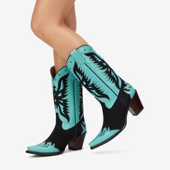 Tuhoomall Western Cowboy Boots for Women, Comfortable Mid-Calf Heeled Shoes, Floral Embroidery Design for Parties and Performances