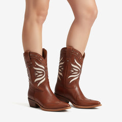 Tuhoomall Western Cowboy Ankle Boots for Women, Stylish Travel and Outdoor Short Booties, Floral Embroidery and Studded Design, Comfortable Chunky Heel