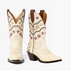 Tuhoomall Western Women’s Ankle Boots, Floral Embroidery, Chunky Heel, Casual and Outdoor Style Tuhoomall