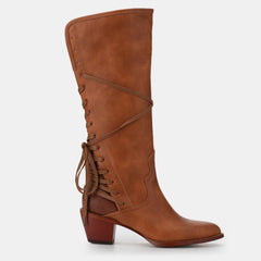 Tuhoomall Western Knee-High Boots, Retro Chic Style, Comfortable Chunky Heel, Lace-Up Closure for Casual Travel