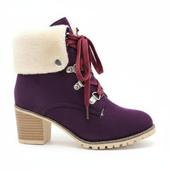 Tuhoomall Fashion Casual Ankle Boots for Women, Classic Street Style, Round Toe, Mid Heel, Lace-Up, Solid Color, Perfect for Winter Wear