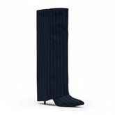 Tuhoomall Fashion Women's Foldable Ankle Boots, Striped Pointed Toe, 7cm Stiletto Heels for Work and Casual Wear