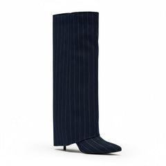 Tuhoomall Fashion Women's Foldable Ankle Boots, Striped Pointed Toe, 7cm Stiletto Heels for Work and Casual Wear Tuhoomall