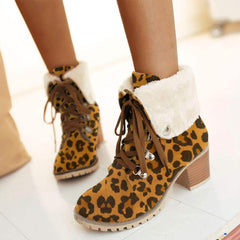 Tuhoomall Fashion Casual Ankle Boots for Women, Classic Street Style, Round Toe, Mid Heel, Lace-Up, Solid Color, Perfect for Winter Wear