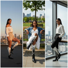 Tuhoomall Western Cowgirl Boots for Women, Pointed Toe, Slanted Block Heel, Stylish Mid Calf, Comfortable Slip-On Design