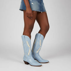 Tuhoomall Western Mid Calf Boots for Women with Rubber Sole, 5.1 cm Chunky Heel, Stylish Embroidery for Casual and Office Wear