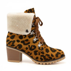 Tuhoomall Fashion Casual Ankle Boots for Women, Classic Street Style, Round Toe, Mid Heel, Lace-Up, Solid Color, Perfect for Winter Wear