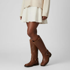 Tuhoomall Stylish Knee High Boots For Women | Comfortable Chunky Heel | Everyday Casual & Travel Use | Solid Color With Metallic Buckle