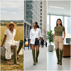 Tuhoomall Western Knee High Boots for Women, Floral Embroidery, Rubber Sole, Adjustable Buckle, Chunky Heel, All-Season Casual Wear