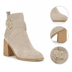 Tuhoomall Fashion Ankle Boots for Women, Comfort Short Booties with Chunky Heels, Casual Office Wear, Adjustable Metal Buckle, Rubber Sole, All-Season Style