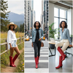 Tuhoomall Western Cowgirl Boots Mid Calf Chunky Heel Slip-On Embroidered Fashion Boots for Travel Outdoor Classic Style