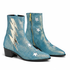 Tuhoomall Pointed-Toe Chunky Heel Ankle Booties with Zipper Closure - Fashionable Floral Applique Design for Parties and Everyday Wear