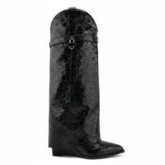 Tuhoomall Trendy Wedge Heeled Ankle Boots with Graphic Print for Parties and Fashion Shows, Slip-On Design, Relaxed Comfort