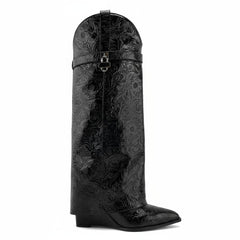 Tuhoomall Trendy Wedge Heeled Ankle Boots with Graphic Print for Parties and Fashion Shows, Slip-On Design, Relaxed Comfort Tuhoomall