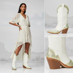 Tuhoomall Western Ankle Boots for Women, Comfortable Casual Style with Rhinestone Details, Perfect for Parties and Everyday Wear