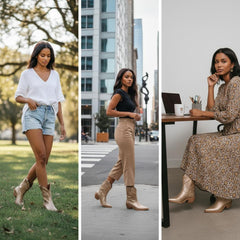 Tuhoomall Metallic Cowboy Ankle Boot with Chunky Block Heel, Pointed Toe, Embroidered Design for Casual Fashion Use, Vegan Leather, All Seasons