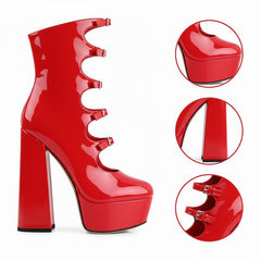 Tuhoomall Gothic High Ankle Boots for Parties and Performances, Thick Sole with Adjustable Strap, Durable Leather, 15.5cm Chunky Heels